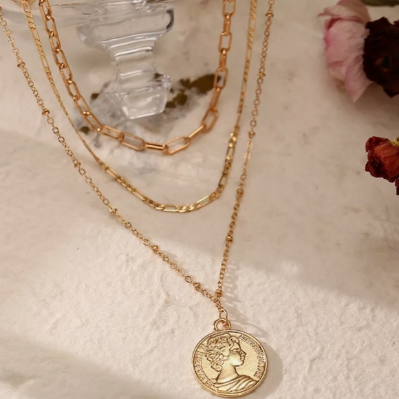 Multilayer Big Coin Pendant Chunky Chain Necklace - Picture 5 of 9